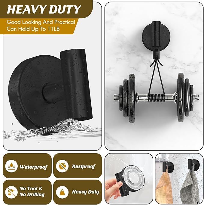 Suction Cup Hooks for Shower,Heavy Duty Shower Towel Suction Hooks,No Drill Wall Mounted Towel Hooks for Bathrooms Wall,Kitchen,Glass,Mirror,Tile to Hang Towels,Robes,Coat-Black(4 Pack)