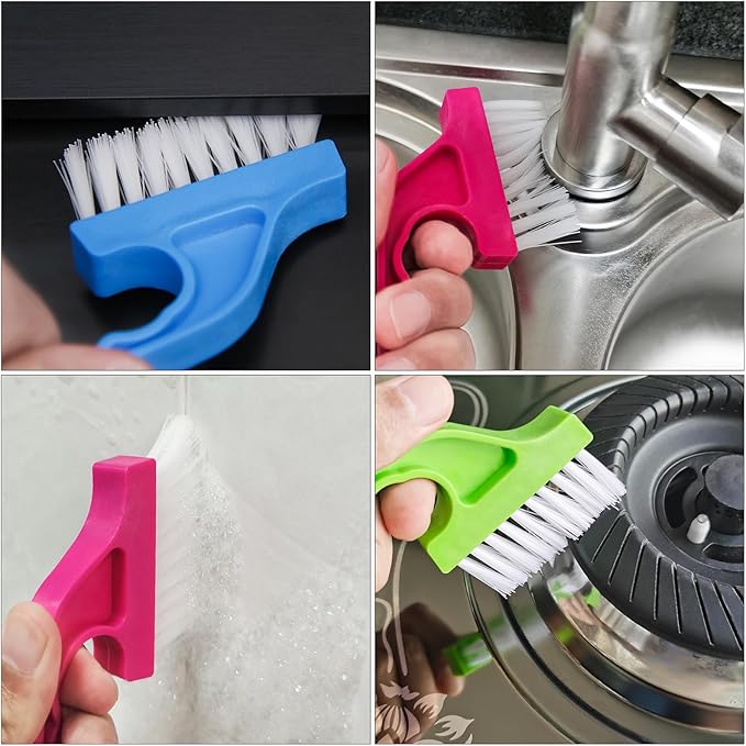 4pcs Bathroom Gap Cleaning Brush, Small Crevice Cleaning Brushes, Hand-Held Groove Gap Cleaning Tools, for Bathroom Kitchen Tiles Window Slots (Silvery White)