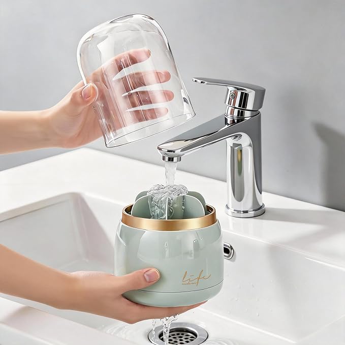 360 Rotating Toothbrush Holder with Cover, 7-Slot Bathroom Organizer with Drainage for Electric Toothbrushes & Toothpaste, Countertop Vanity Storage for Makeup Brushes
