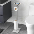 Toilet Paper Holder Stand for Bathroom Floor Standing Toilet Roll Dispenser Storages 4 Reserve Rolls, with Top Storage Shelf for Cell Phones, Wipe, Wallet and More(Marble Brush Nickel)