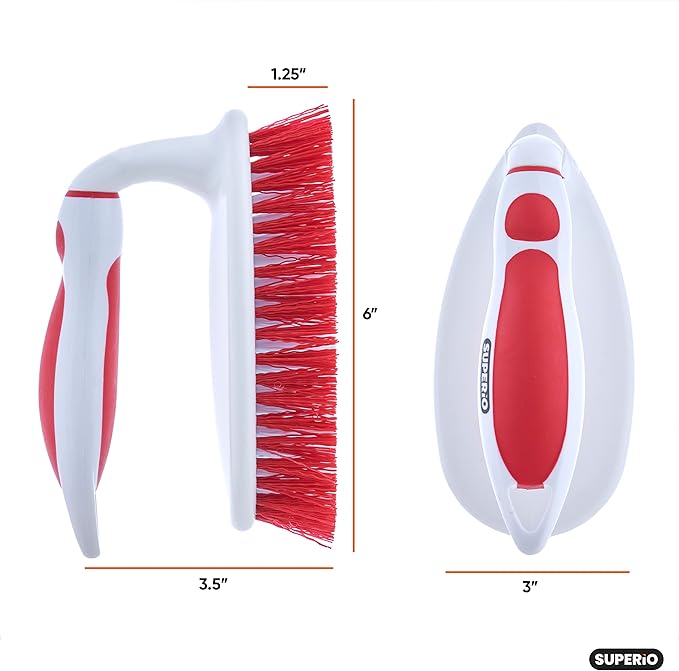 Superio Cleaning Scrub Brush with Stiff Bristles and Comfort Grip Handle,Blue and Red 2 Pack Heavy-Duty Household Utility Scrubber for Kitchen, Bathroom, Shower, Sink, Toilet