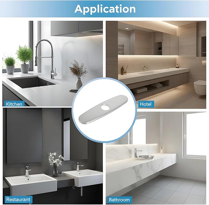 Kitchen Sink Hole Cover Sink Faucet Hole Cover Stainless Steel Deck Plate Escutcheon Plumbing Covers Plates 1 or 3 Holes Long Rectangle Covers Plates 9.5" Deck Plate Kitchen Faucet or Bathroom