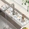 Art Ceramic Texture Sink Faucet Absorbing Mat Ceramic Flowers Super Absorbent Fast Drying Mat Sink Gadgets Behind Faucet Sinkmat for Kitchen Bathroom, 23.5"x5.5"