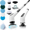 Electric Cordless Spin Scrubber – 2-Speed High-Efficiency Adjustable Portable Cleaning Brush for Home, 8 Replaceable Brush Heads for 360° Powerful Cleaning in Bathroom, Kitchen, Car(Pure White)