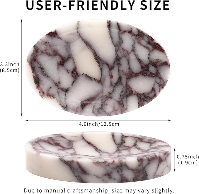 LWAMS Stone Marble Soap Dish - Oval Decorative Soap Bar Tray for Bathroom Sink Shower, Marble Sponge Holder for Kitchen Countertop