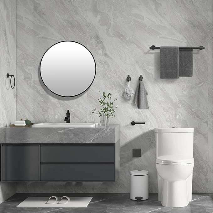 5Pcs Bathroom Hardware Set, Towel Racks for Bathroom Wall Mount, Stainless Steel Towel Bar Set with Toilet Paper Holder Hand Towel Holder Robe Hook Accessory Kit, Matte Black