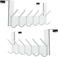 Dseap Over The Door Hook Hanger - 6 Hooks Over Door Coat Rack for Hanging Clothes Hat Towel,White, 2 Packs