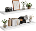 Floating Wall Shelf 36x6.8x1.7 Inch – Solid Wood Shelf in White Finish – Heavy Duty Wall Mounted Rustic Display Shelf for Living Room, Kitchen, Bedroom, Hallway – Set of 2