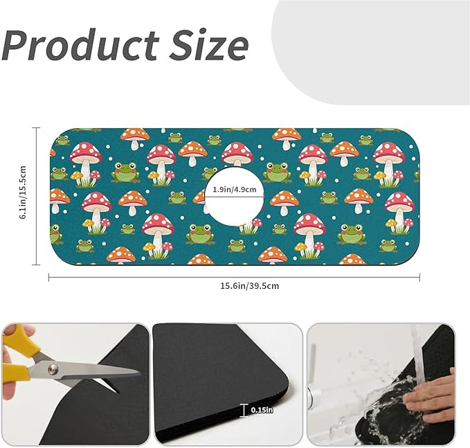 Faucet Draining Mat For Kitchen Sink, Red Mushroom Frog Diatom Mud Absorbent Drain Pad For Bathroom Kitchen Sink Splash Guard Drying Mat