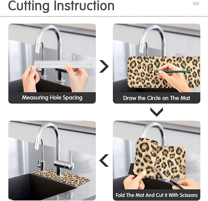 Kitchen Sink Splash Guard 2 PCS 14.7 Inch Sink Faucet Mat Splash Guard for Bathroom Countertop Water Absorbent Foldable Cuttable Soft Washable Classical Leopard Print