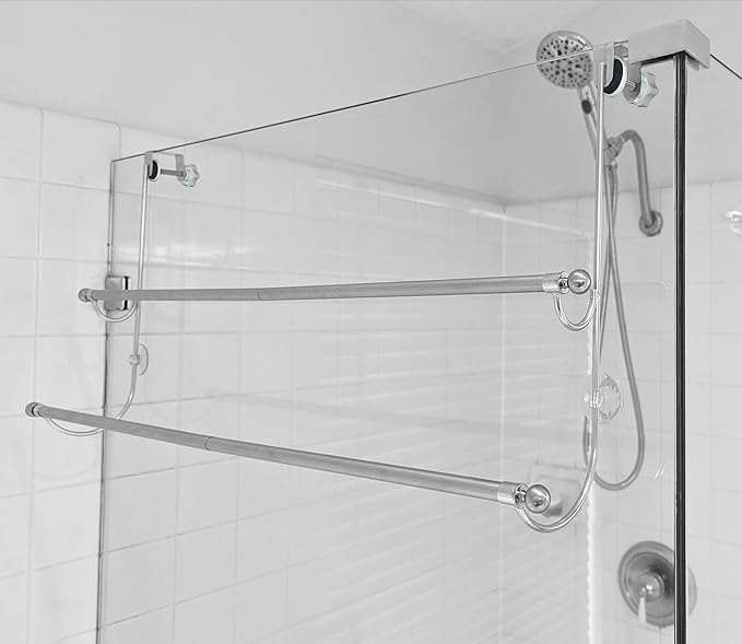 Insieme Extra Wide (32"x 16") Towel Rack for Over Glass Shower Wall, Glass Shower Enclosure or 34–36-inch Shower Doors (Frameless or Frames up to 1.6" Thick). 2 Tier - Stainless Steel - No Rust