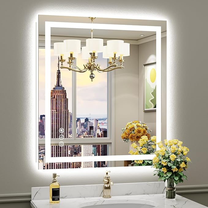 36"x32" LED Bathroom Mirror with Lights, Backlit & Front Lit, Anti-Fog Lighted Bathroom Vanity Mirror for Wall, Memory Function, Dimmable, HD Tempered Glass, Shatter-Proof