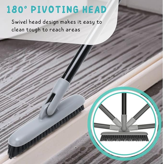 Shower Scrub Brush, Deck Brush with Long Handle, Grout Brush with Long Handle, 49'' Tile Cleaner Tool for Shower, Bathroom Floors