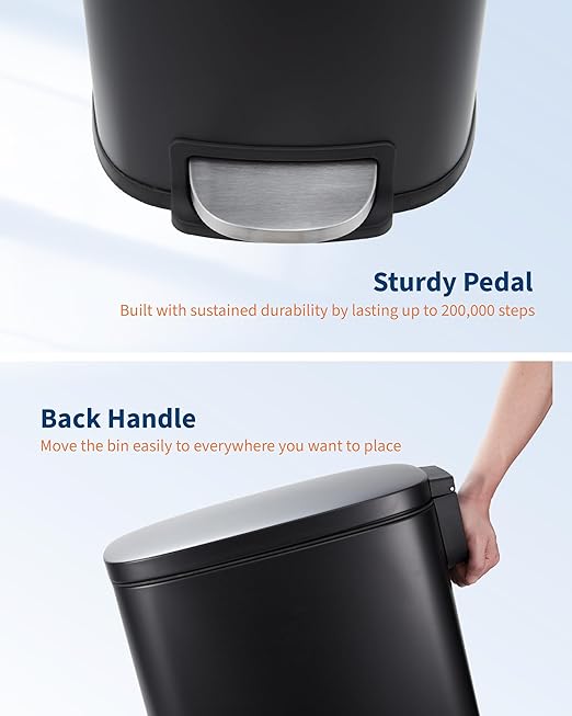 3.2 Gallon / 12 Liter Trash Can Stainless Steel Garbage Can with Removable Inner Bucket for Offices, Hands-Free Kitchen Step Trash Can for Kitchen & Bathroom, Black