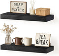 Floating Wall Shelf 16x6.8x1.7 Inch – Solid Wood Shelf in Black Finish – Wall Mounted Rustic Display Organizer for Bathroom, Kitchen, Bedroom, Small Spaces – Set of 2