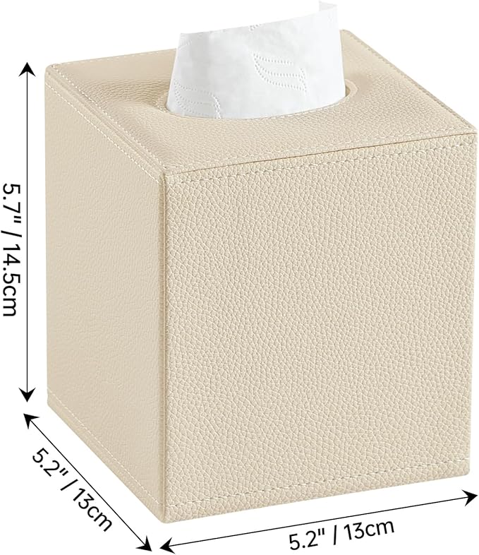 PU Leather Tissue Box Cover Square Tissue Box Holder with Magnetic Closure, Decorative Tissue Holder for Bathroom Bedroom Office (Beige)