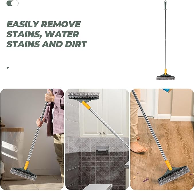 CHILDWEET Floor Brush with Long Handle, Double-Sided V-Shaped Scrub Brush for Bathroom Tile and Corner Cleaning, 110x23x8cm, Sturdy Floor Scrubber for Shower and Grout Maintenance Random