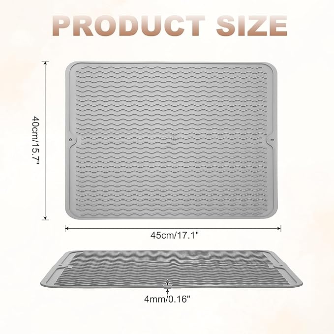 uxcell Silicone Dish Drying Mat for Kitchen Counter, 18 x 16" Dish Drying Pad Heat Resistant Non-Slip for Kitchen Countertop Coffee Mat, Gray