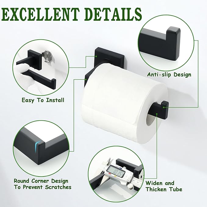 Alise Toilet Paper Holder,Bathroom Tissue Holder Wall Mount Toilet Paper Roll Holder Storage Dispenser,Square SUS304 Stainless Steel Paper Rack,Matte Black