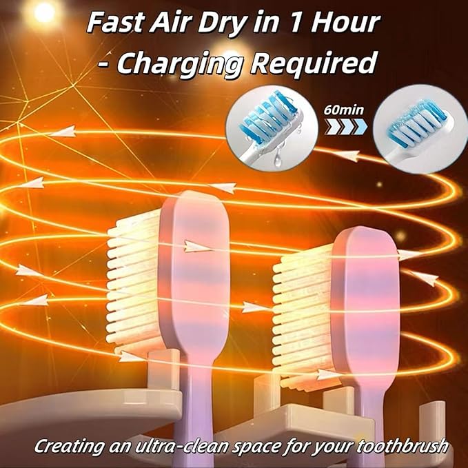 Toothbrush Holder Cleaner with Fan Drying Wall Mounted Razor Holder& Timer Function,5 Toothbrush Slots, Rechargeable Bathroom Accessor,LED Smart Screen for Home,Family Use,No Drilling