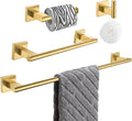 Suyar Brushed Gold Bathroom Accessories, SUS 304 Stainless Steel Bathroom Hardware Set 4 Pieces, Include Robe Hook, Toilet Paper Holder, Hand Towel Holder, Towel Bar, Wall Mount