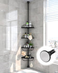 Lilyvane Corner Shower Caddy: Rustproof 125" Tension Inside Shower Organizer, Adjustable Bathroom Organizer Shelves for Bathtub Shampoo Conditioner Storage, Floor to Ceiling Standing Caddy