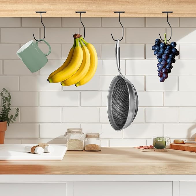 Banana Hanger Hook – Space Saving Banana Holder Hanger to Keep Bananas Fresh, Self Adhesive and Screw Banana Hook 1Pack Black