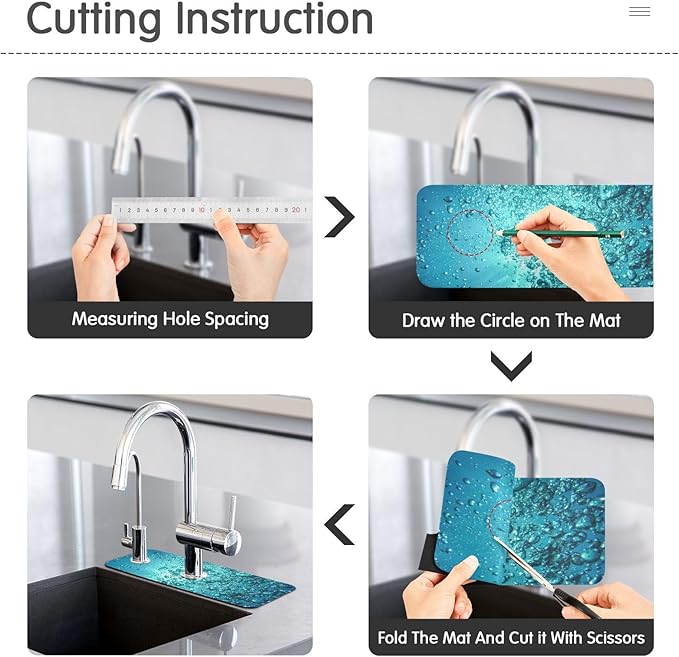 Kitchen Faucet Absorbing Mat Sink Splash Guard Behind Faucet Drip Catcher Trimmable for Bathroom RV Bar 14.7x5.4in 1PCS water Bubbles Green
