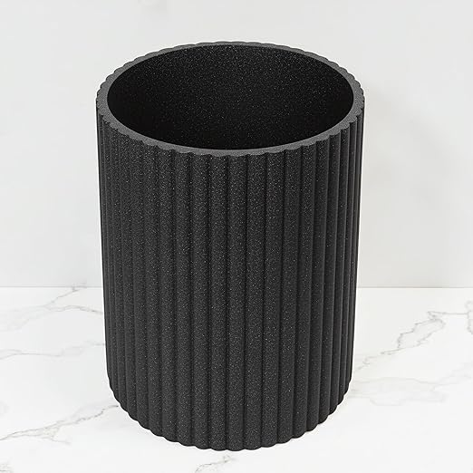 Black Luxury Stone Bathroom Trash Can, Modern Bathroom Office Trash Can, Resin Wastebasket, Garbage Receptacle Bin for Bathrooms, Offices, Powder Rooms, Kitchens (Black)