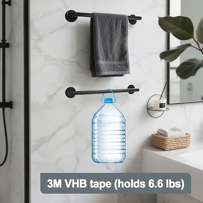 Hand Adhesive Bathroom Towel Bars,16 Inch Towel Racks for Bathroom or Kitchen Wall Mounted, Heavy Duty Hand Towel Holder Organizer, Modern Home Decor Towel Rod, Black Bathroom Accessories