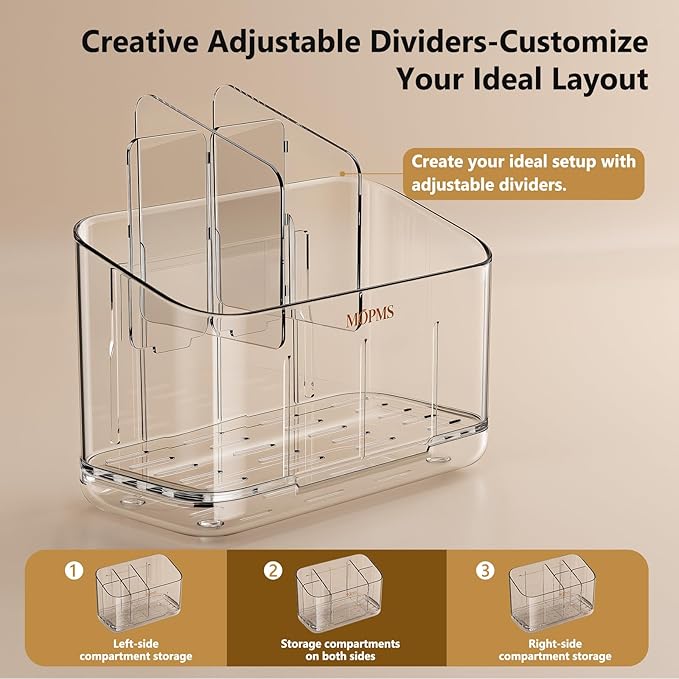 Toothbrush Holders for Bathrooms, 5 Slots Electric Toothbrush Holder Wall Mounted with Adjustable Divider, Detachable Bathroom Countertop Organizer with Drain Tray for Shower/Kitchen/Office