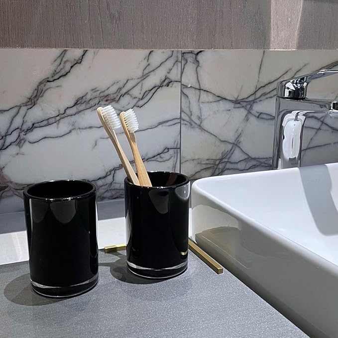 Premium Black Bathroom Tumbler, Toothbrush Cup, Reusable Bathroom Cup, Toothbrush Holder for Bathroom Vanity Countertops, 2 Pack