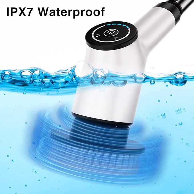 Electric Spin Scrubber, Cordless Cleaning Brush with 8 Replaceable Brush Heads and Adjustable Extension Handle, Power Scrubber Dual Speed Shower Scrubber for Tub, Tile, Floor, Bathroom, Kitchen, Car