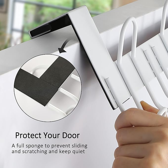 SKOLOO Over The Door Hooks - for Doors up to 1-3/4'' Thickness, Metal Door Hanger with 9 Hooks, Over The Door Hanger for Coats, Hats,Towels, White