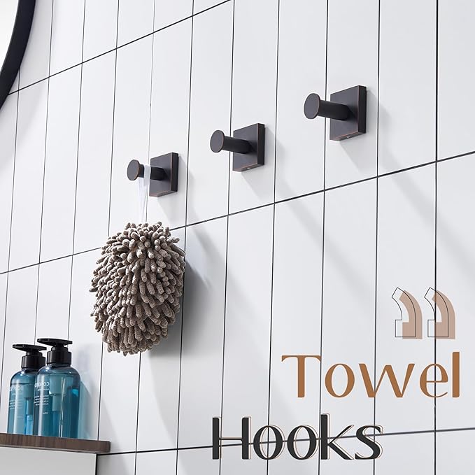 KOKOSIRI Robe Hooks Oil Rubbed Bronze Bathroom Shower Hook for Wall Closet Kitchen Hanging Towels Bathroom Hardware Stainless Steel 3 Pack, B1016ORB-P3