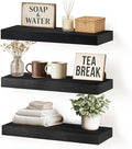 Floating Wall Shelf 16x6.8x1.7 Inch – Solid Wood Shelf in Black Finish – Wall Mounted Rustic Display Organizer for Bathroom, Kitchen, Bedroom, Small Spaces – Set of 3