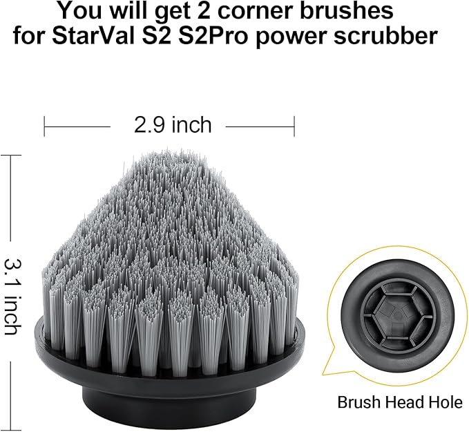2Pcs Corner Brush Heads Set for Electric Spin Scrubber Cleaning Corners Gap Edge, and Hard-to-Reach Places(Black)