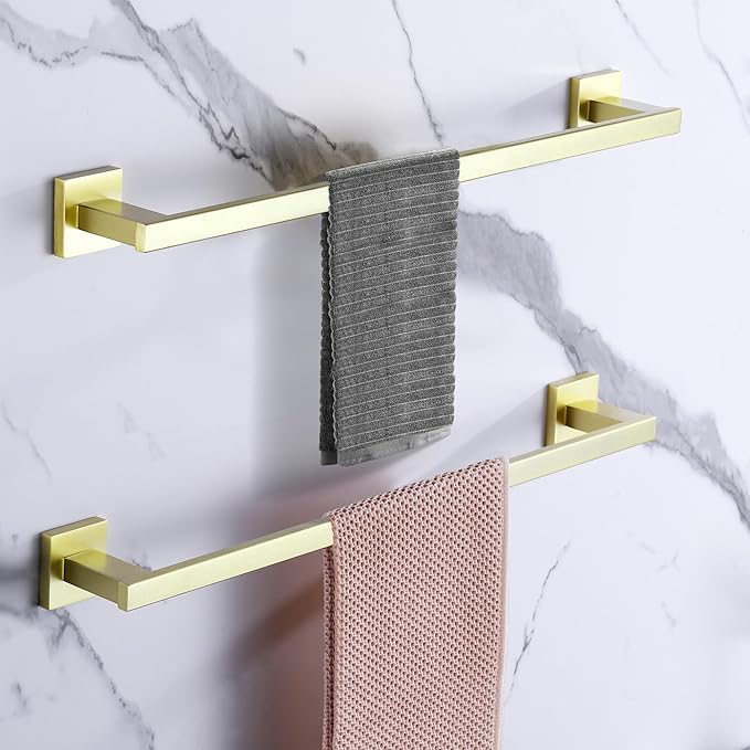 LANC Gold Towel Bars for Bathroom Wall Mounted 20-Inche Brushed Gold Bath Towel Racks Stainless Steel Towel Rod for Bathroom Kitchen Towel Holder Towel Hanger Towel Rail, 2 Pack A9010BG-L5P2