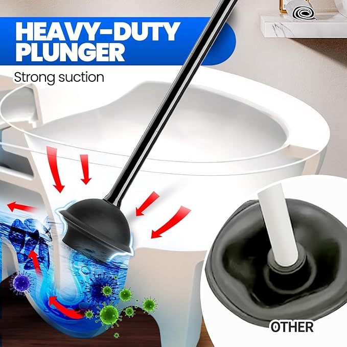 Toilet Plunger with Holder, Heavy Duty Plunger and Holder Combo for Bathroom Cleaning, Bathroom Decor, Bathroom Accessories, Toilet Bowl Cleaners, Black, 18.8inch