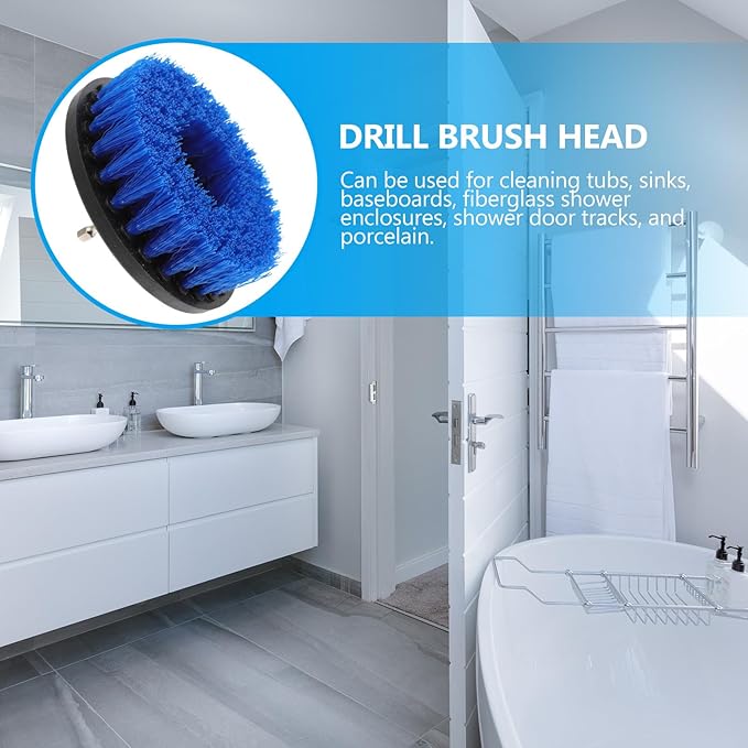 VALICLUD Electric Drill Brush Replacement Heads 5-inch Blue Floor Cleaning Brush Set for Home Kitchen Grout Tile Scrubbing Tool Compatible with Power Drills