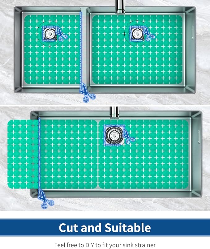 Bligli Sink Mat for Stainless Steel/Ceramic Sinks, 2 Pack 15.8x11.8 inches PVC Sink Protectors for Bottom of Kitchen Sink, Dishes and Glassware drain Mats, Durable and Fast Draining (Green)