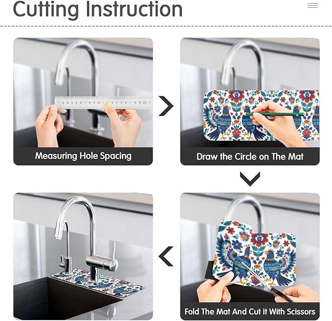 Mexico Eagles Flowers Blue Kitchen Sink Splash Guard Sink Faucet Mat Faucet Handle Drip Catcher Drain Mats for Kitchen Bathroom Countertop Absorbent Dish Drying Pad 2Pack 14.7x5.4IN