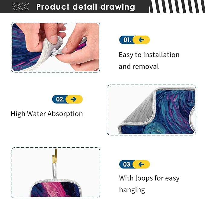 Sink Faucet Absorbing Mat Kitchen Sink Splash Guard Splash Faucet Drip Catcher for Bar RV Bathroom 2PCS 30x5.5in Starry Night Sky Swirling Neon Blue