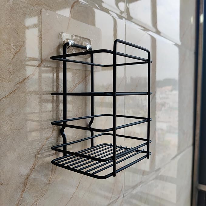 Shower Caddy 3 Pack - Soap Dish - Toothbrush and Paper Towel Holder - Practical Affordable Portable Home Living Bathroom and Kitchen Essentials - Black Toothbrush Holder Wall Mounted