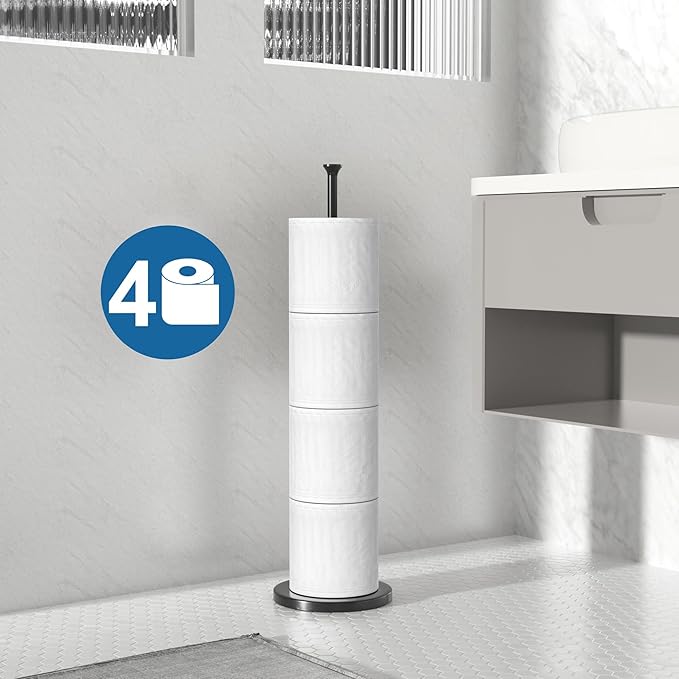 Stainless Steel Toilet Paper Holder Stand – Space-Saving Design for 4-6 Rolls – Modern Freestanding Bathroom Rolls Organizer
