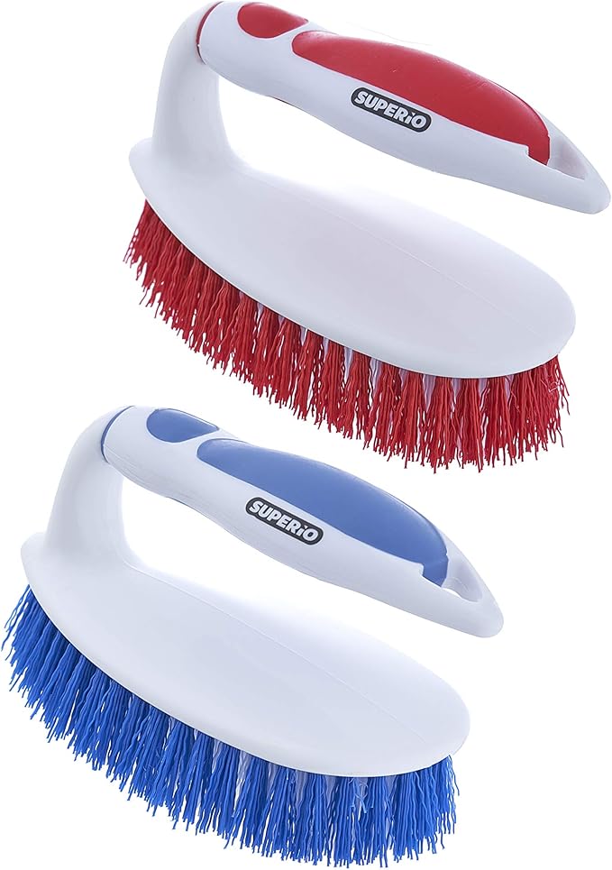 Superio Cleaning Scrub Brush with Stiff Bristles and Comfort Grip Handle,Blue and Red 2 Pack Heavy-Duty Household Utility Scrubber for Kitchen, Bathroom, Shower, Sink, Toilet