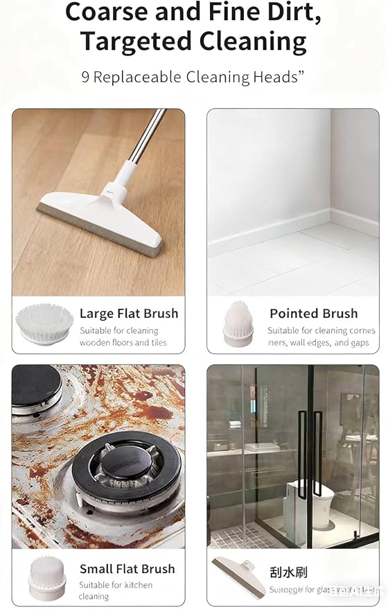 Electric Multifunctional Cleaning Brush Set for Home Use - Manual Powerful Cleaning Tool Kit (8-Piece Set) for Kitchen, Bathroom, Toilet and Floors.