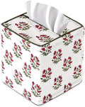 Ridhi Marmalade Red Block Print Tissue Box Cover – Handmade Cotton Fabric Tissue Holder for Home Bedroom Living Room Bathroom Vanity Car Nightstand Office Kitchen – Decorative Square Napkin Holder