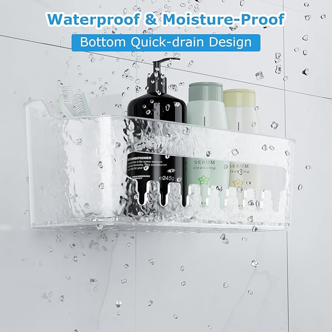 Lsnisni Shower Caddy Acrylic 3 Pack, Adhesive Clear Shower Organizer, Plastic Bathroom Shelves with Self Adhesive Tape, No Drilling, Wall Mounted for Bathroom Storage & Kitchen