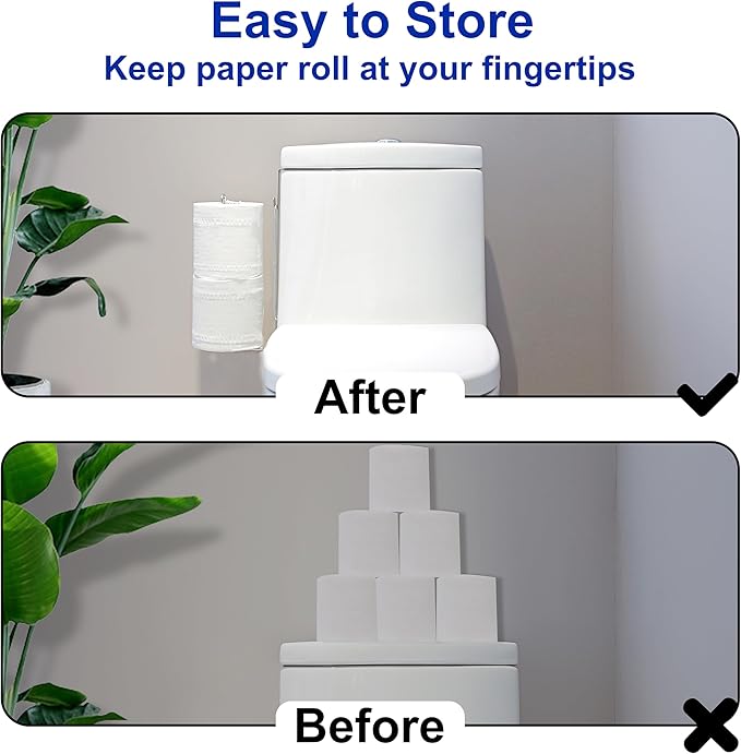 Bathroom Toilet Paper Holder with Storage Extra 2 Rolls, Over The Tank Toilet Paper Holder Wall Mount, Small Restroom Organizer, Adhesive RV Tissue Storage, Stainless Steel, Silver, 1PC